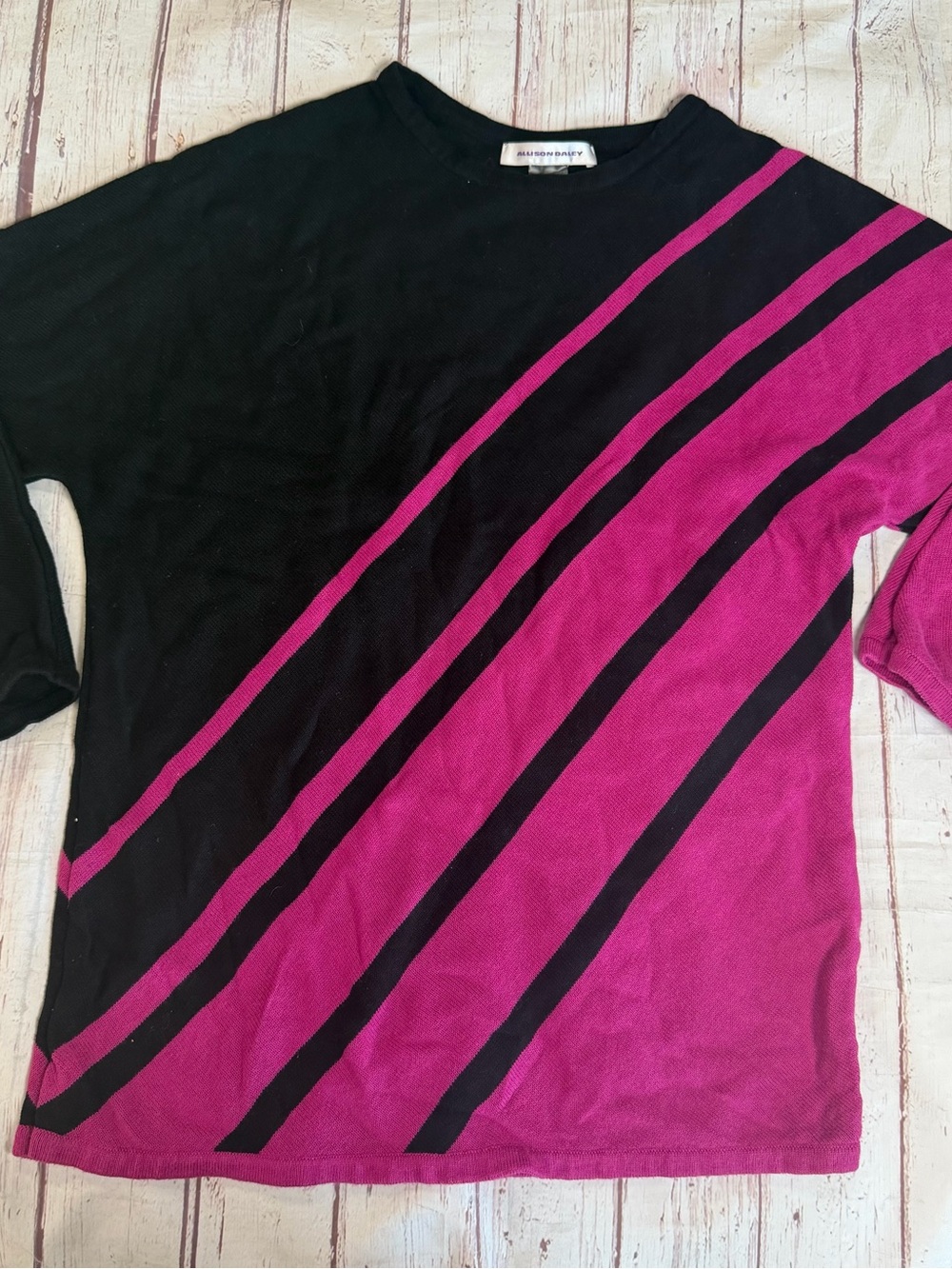 Allison Daley Black Sweater with Pink Accent Stripe